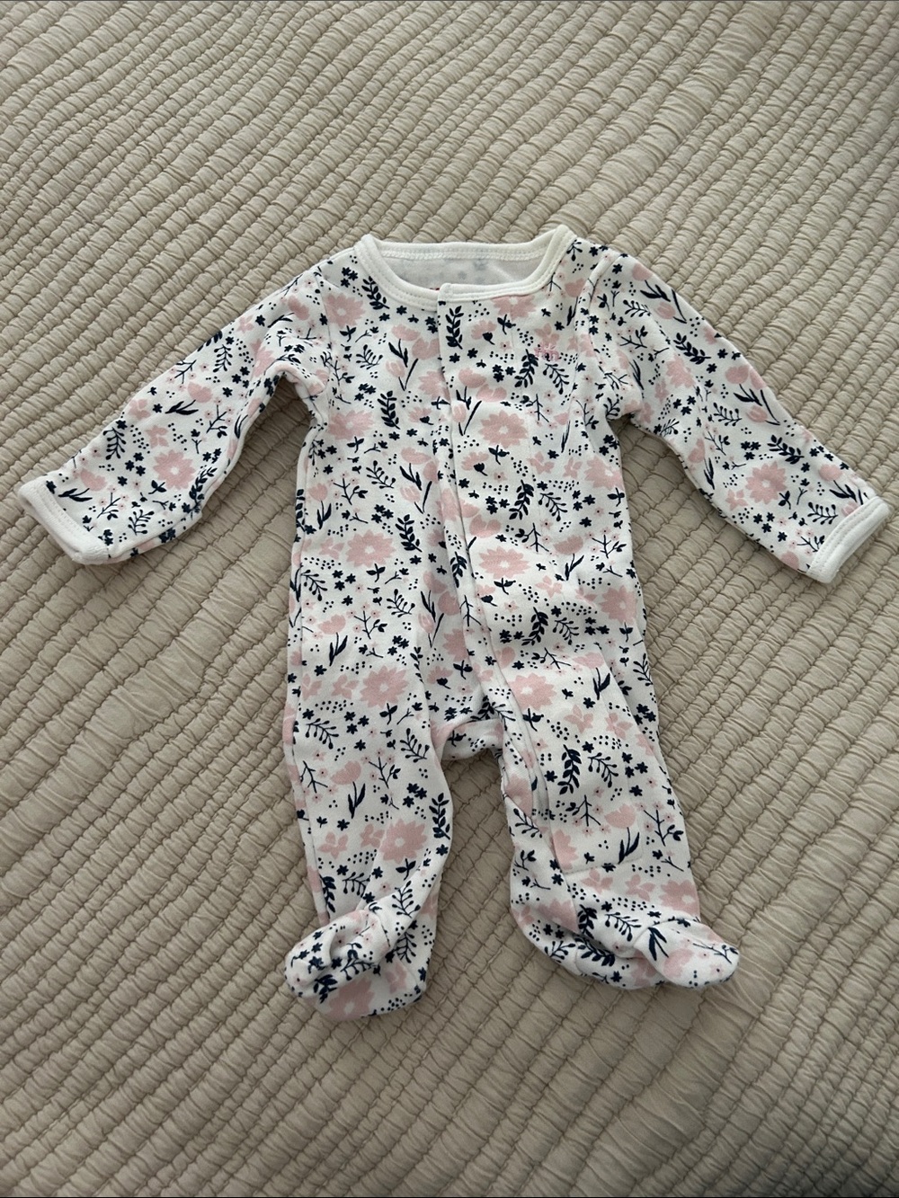Magnetic Me Pink Floral Footed Onesie with Navy Accents